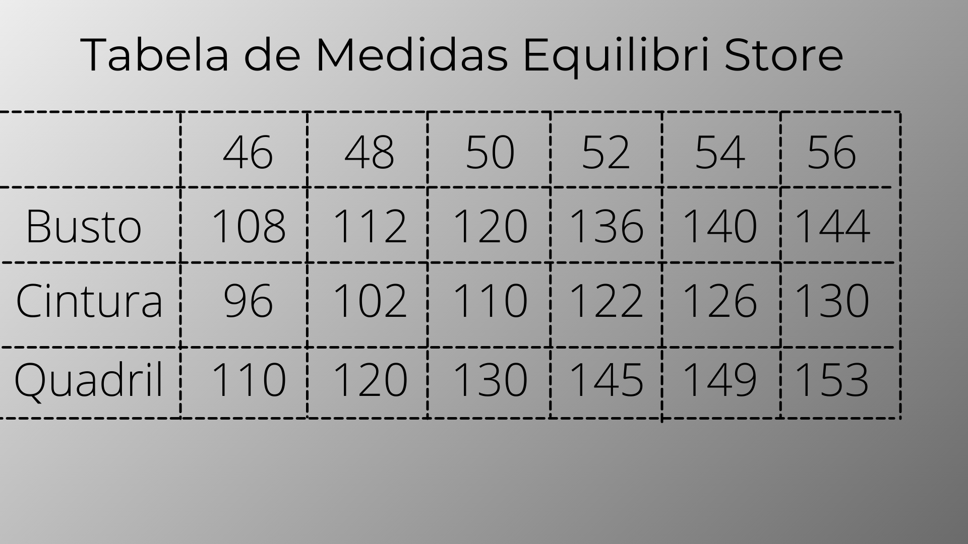 Tabela de Medidas Equilibri Store